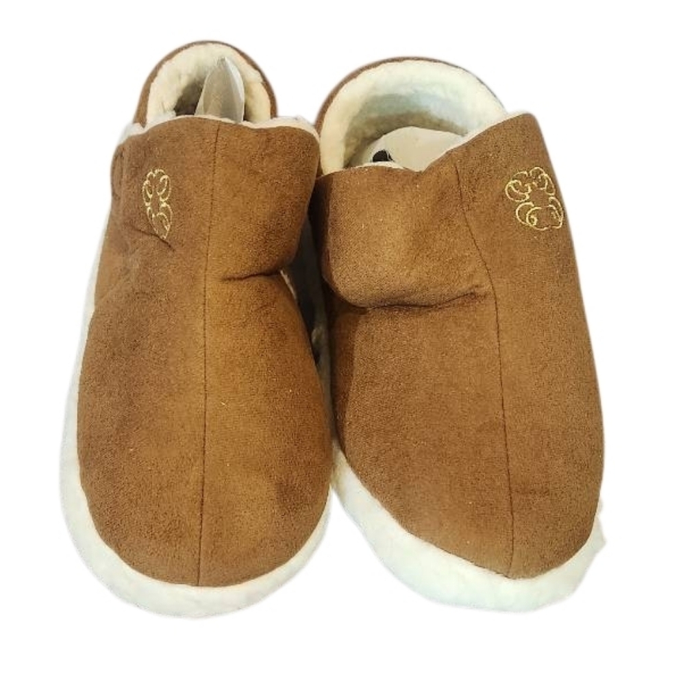 Brown Suede‎ Slippers with Gold Embroidery Size Medium